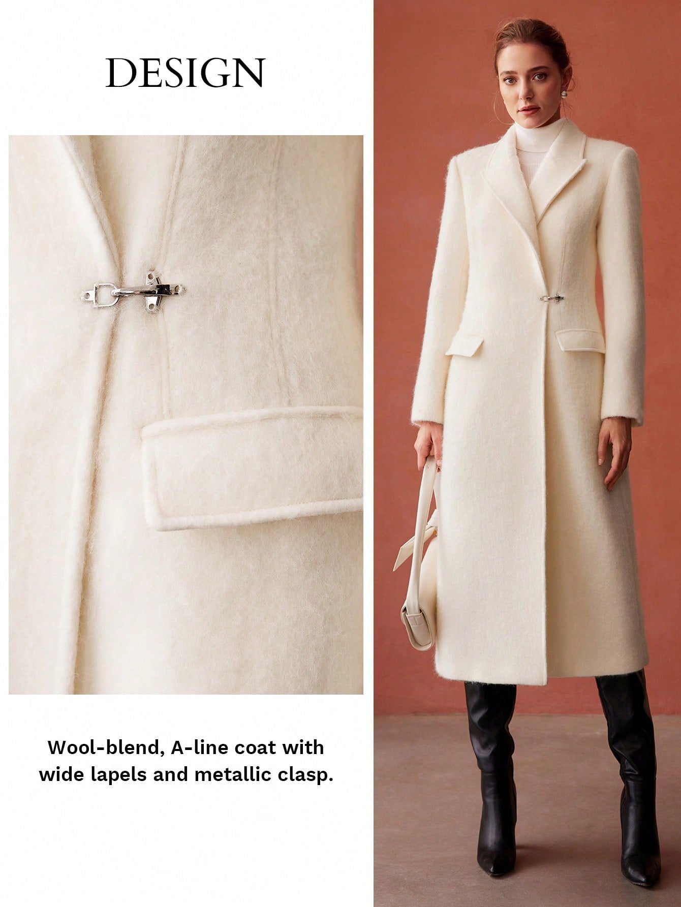 PREMIUM WOOL-BLEND HOOK CLASP COAT