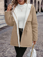 Drawstring Waist Teddy Lined Hooded Parka Coat