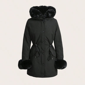 Thicker Long Fluffy Fluffy Hooded Cinched Waist Parka Coat With Thermal Lined