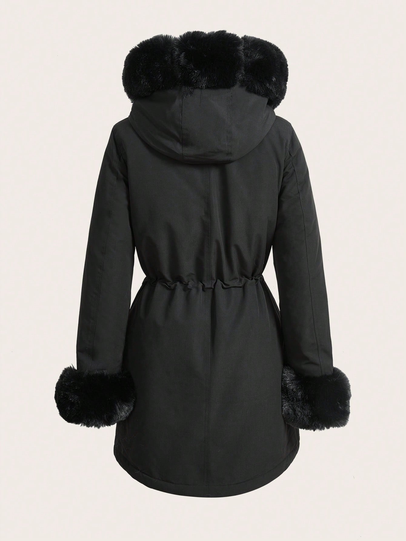 Thicker Long Fluffy Fluffy Hooded Cinched Waist Parka Coat With Thermal Lined