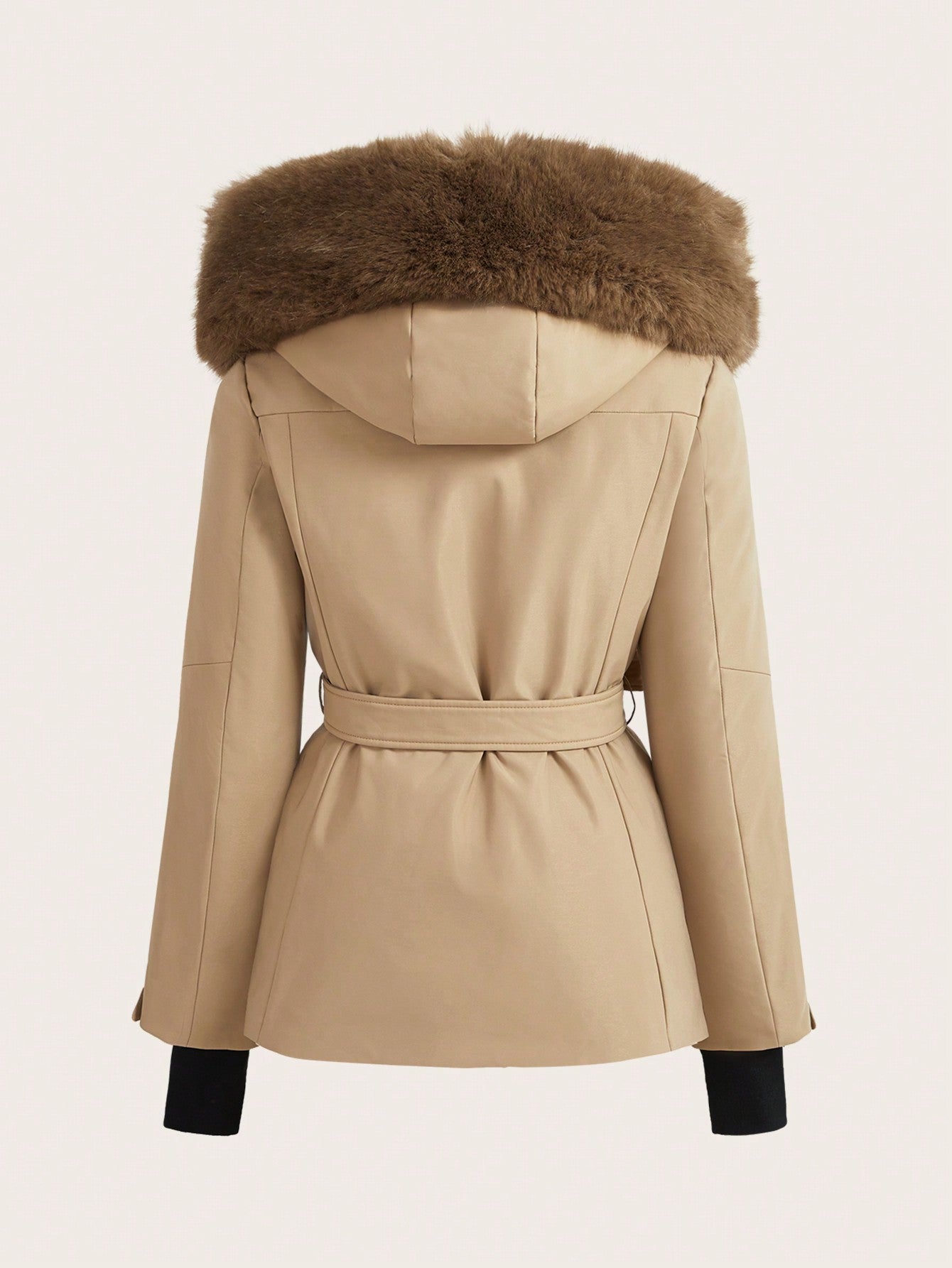 Detachable Thick Fur Collar Hooded Winter Padded Zip-Up Padded Coat