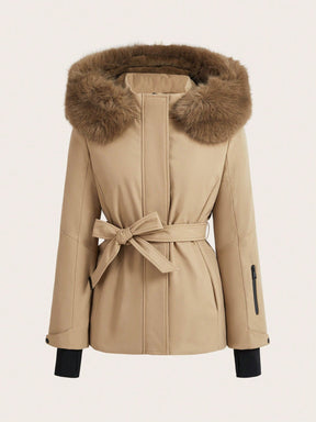 Detachable Thick Fur Collar Hooded Winter Padded Zip-Up Padded Coat