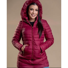 Women's Teddy-Lined Nylon Parka Coat with Removable Hood – Warm & Stylish