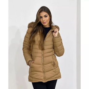 Women's Teddy-Lined Nylon Parka Coat with Removable Hood – Warm & Stylish