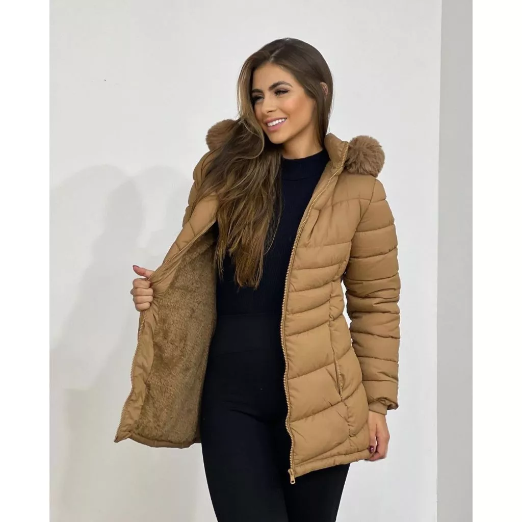 Women's Teddy-Lined Nylon Parka Coat with Removable Hood – Warm & Stylish